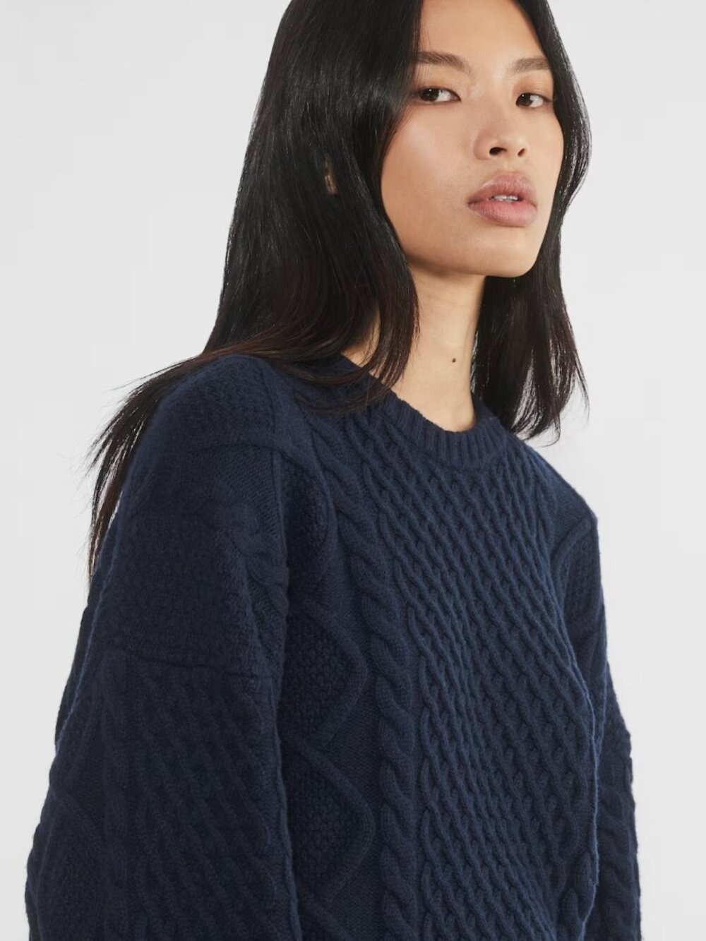 Aritzia Sunday Best Navy Blue Peggy CrewNeck Cable-Knit Sweater
